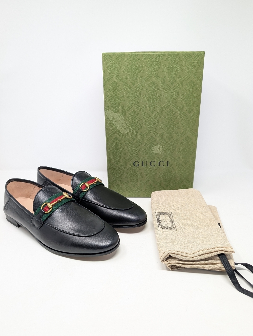 NIB Gucci Brixton Web Horsebit Convertible Black Loafers Flats Size 41.5
